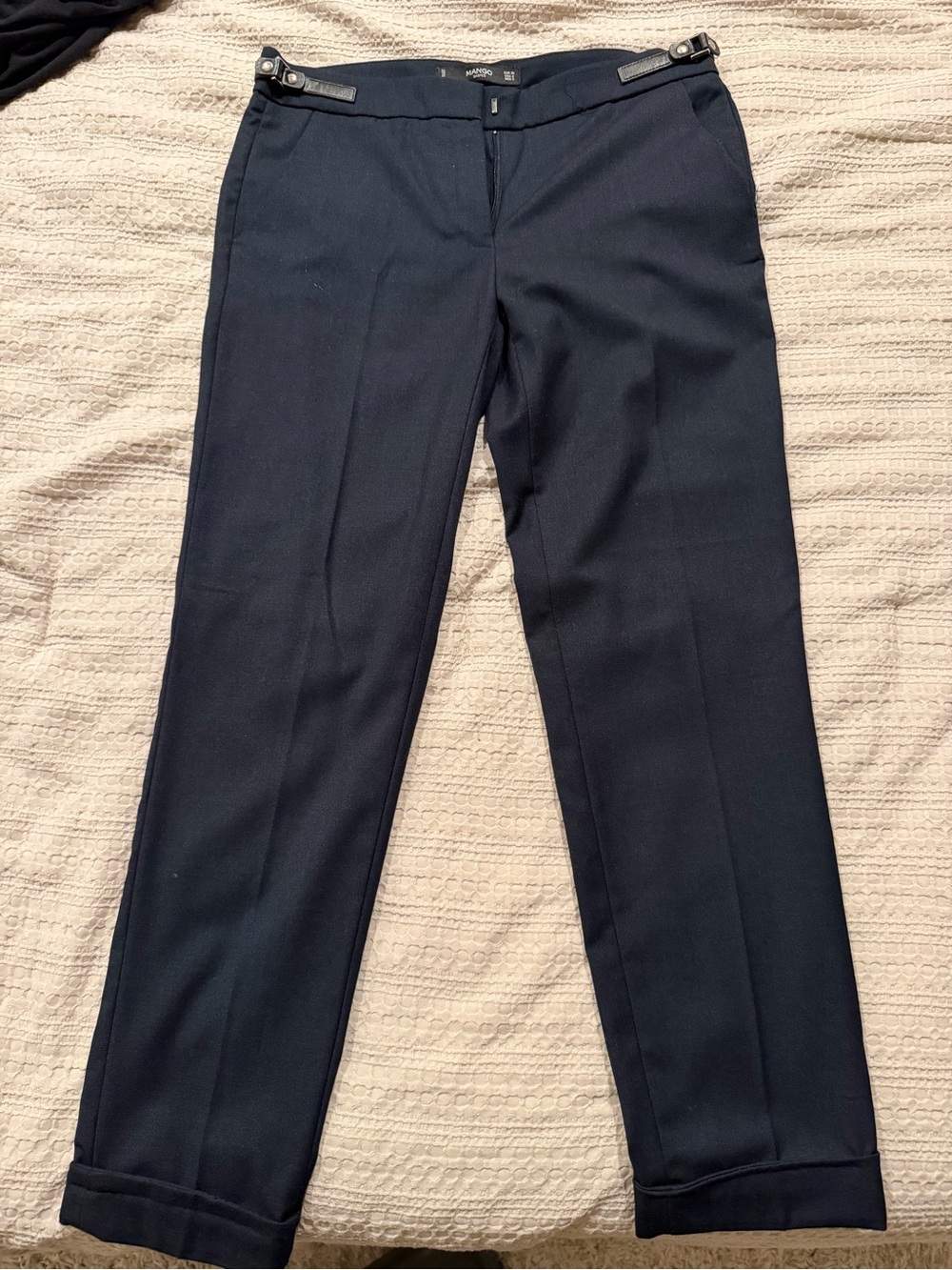 Mango Basics Navy Tailored Trousers Cuffed Hem Size US 4